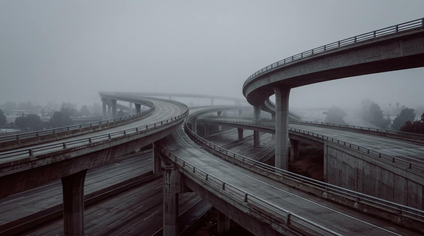 An Orange County freeway in fog