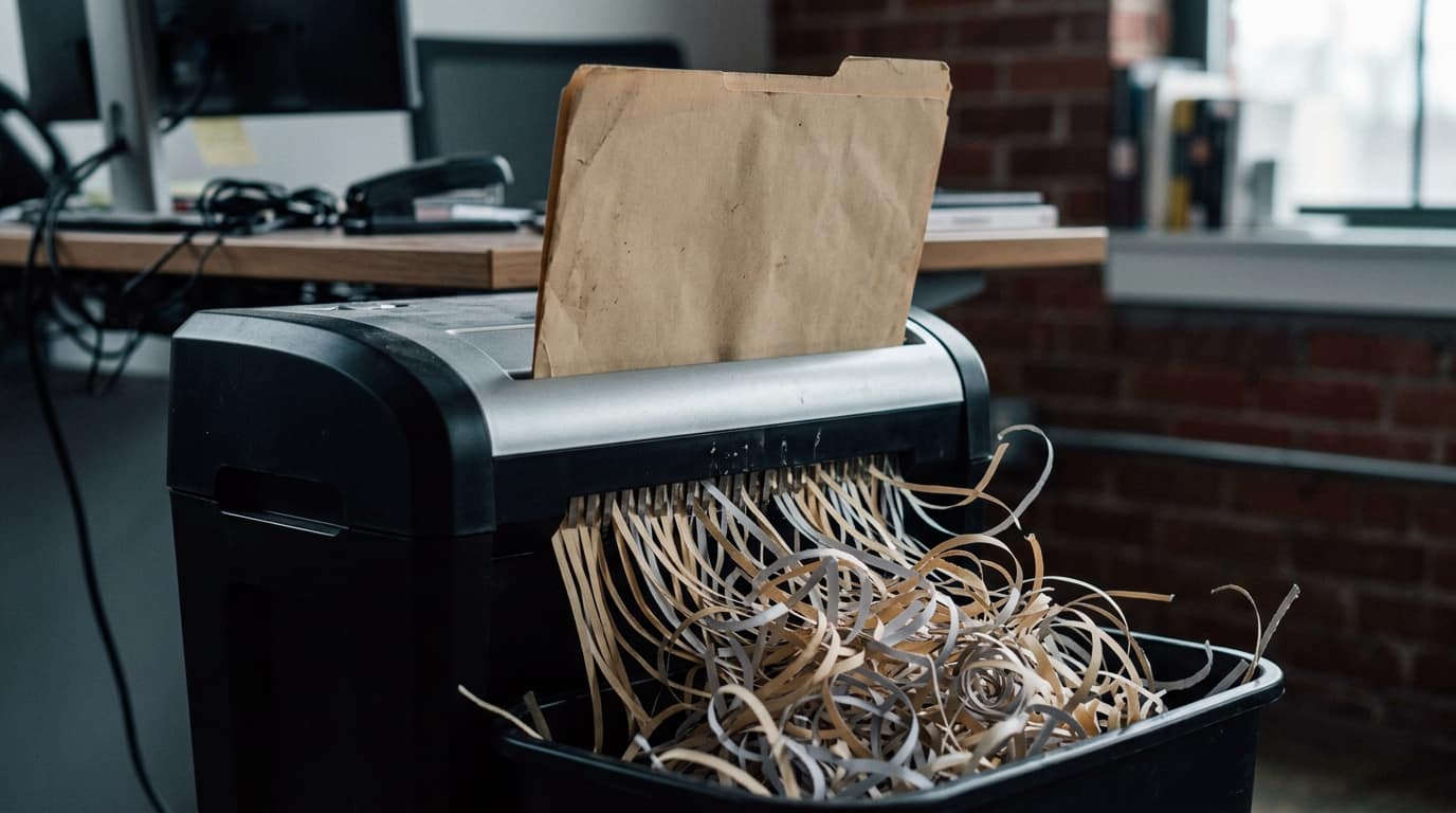 A folder feeding into a shredder